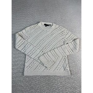Theory Sweater Womens P White Crochet Open Knit Crew Neck Long Sleeve Pullover